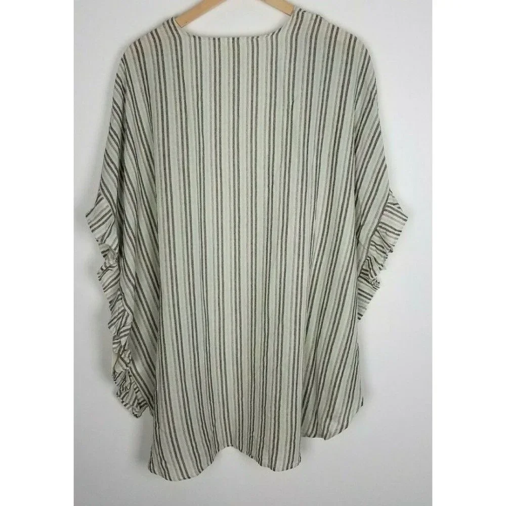Ava James Sz. 1X Striped Teal/Blue/Cream Open Ruffled Cape/Cardigan NEW - Picture 5 of 5